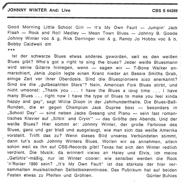 1971 Johnny Winter Jazz Podium Magazine